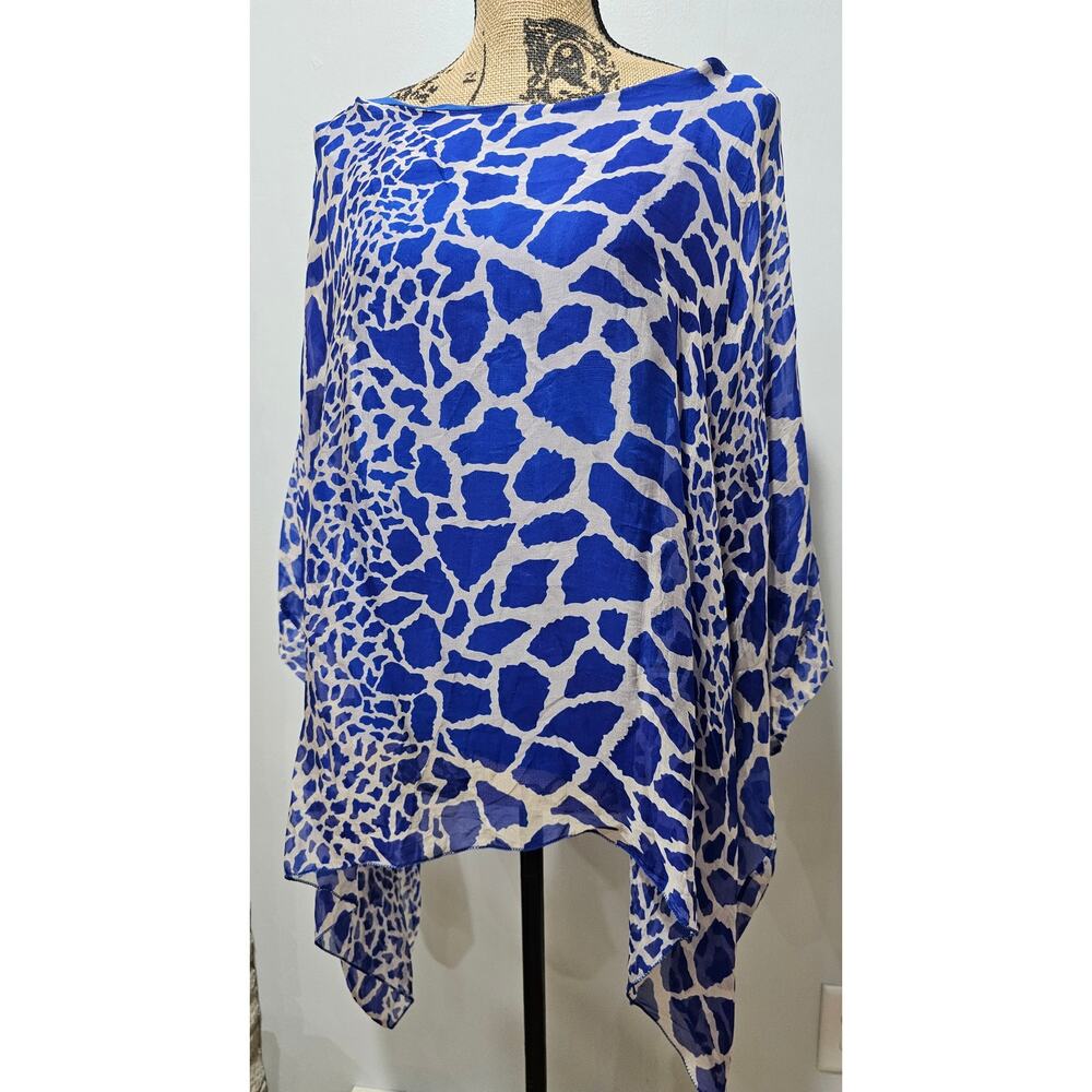 Meo Meli Silk Blouse Caftan, Blue White, Made in Italy, Base Tank, Womens Sz L